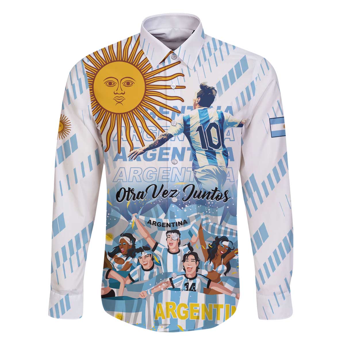 Argentina 2024 Football Champions Family Matching Off Shoulder Short Dress and Hawaiian Shirt Vamos La Seleccion Otra Vez Juntos - Wonder Print Shop