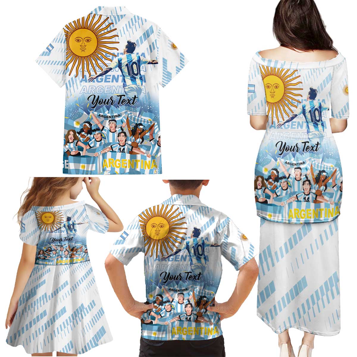 Argentina 2024 Football Champions Family Matching Puletasi and Hawaiian Shirt Vamos La Seleccion Otra Vez Juntos - Wonder Print Shop