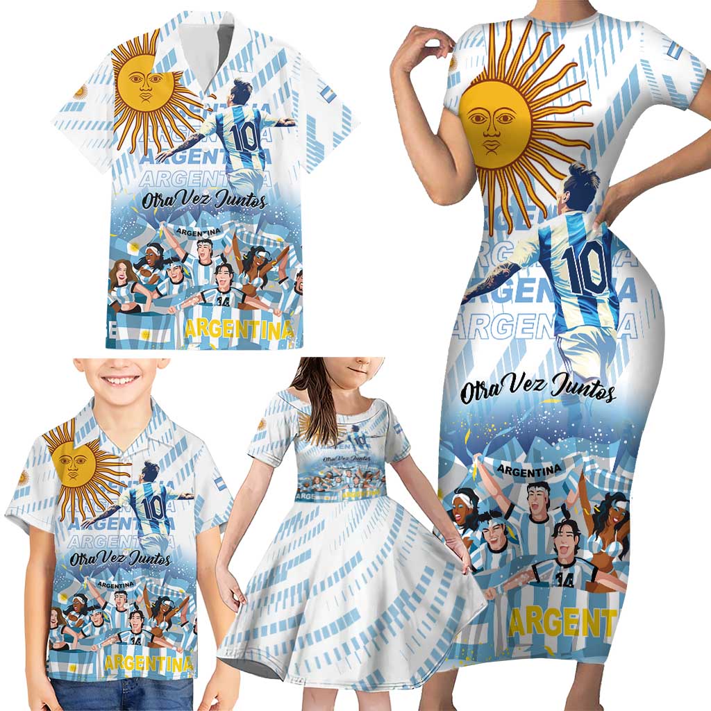 Argentina 2024 Football Champions Family Matching Short Sleeve Bodycon Dress and Hawaiian Shirt Vamos La Seleccion Otra Vez Juntos - Wonder Print Shop