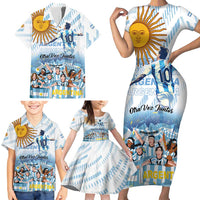 Argentina 2024 Football Champions Family Matching Short Sleeve Bodycon Dress and Hawaiian Shirt Vamos La Seleccion Otra Vez Juntos - Wonder Print Shop