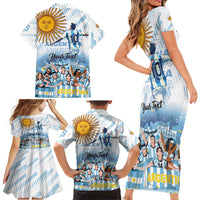 Argentina 2024 Football Champions Family Matching Short Sleeve Bodycon Dress and Hawaiian Shirt Vamos La Seleccion Otra Vez Juntos - Wonder Print Shop