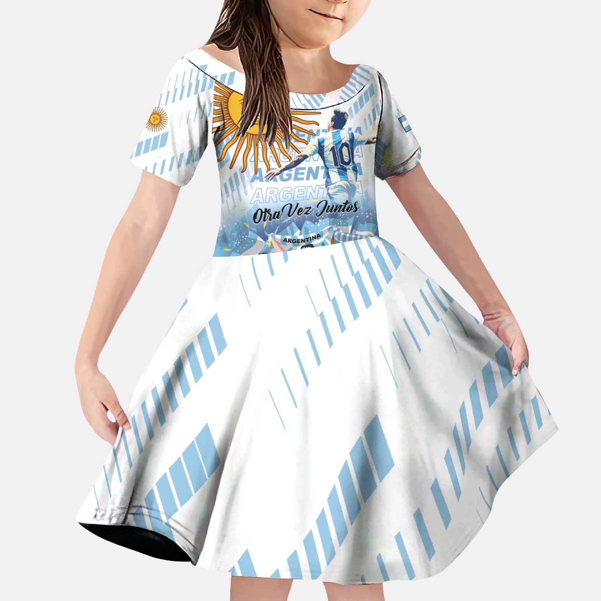 Argentina 2024 Football Champions Kid Short Sleeve Dress Vamos La Seleccion Otra Vez Juntos - Wonder Print Shop