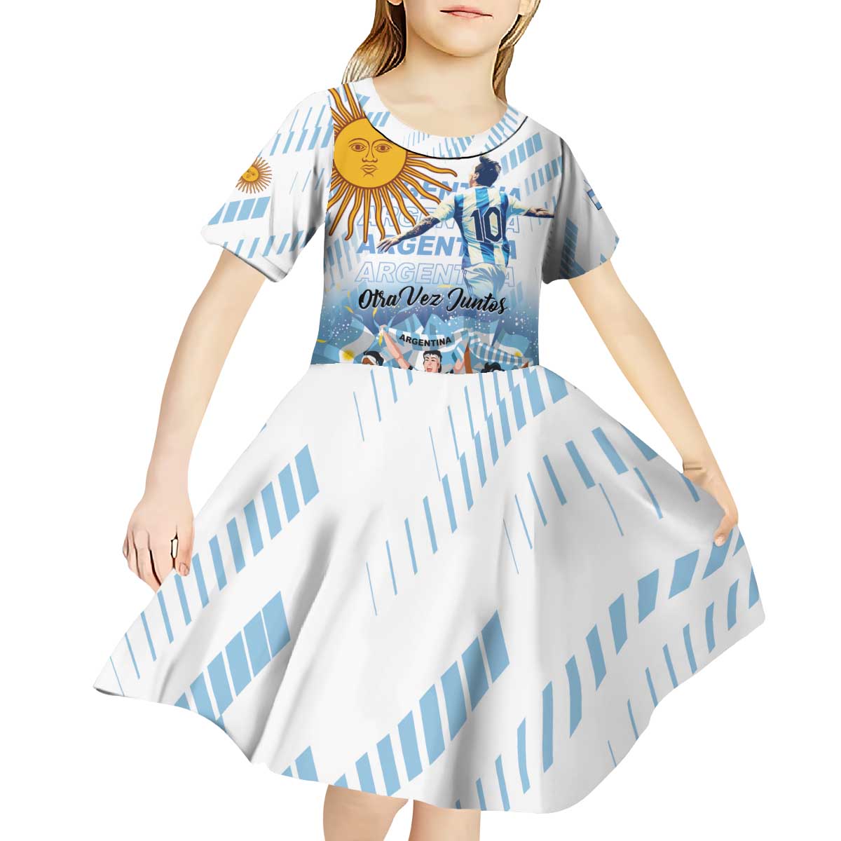 Argentina 2024 Football Champions Kid Short Sleeve Dress Vamos La Seleccion Otra Vez Juntos - Wonder Print Shop