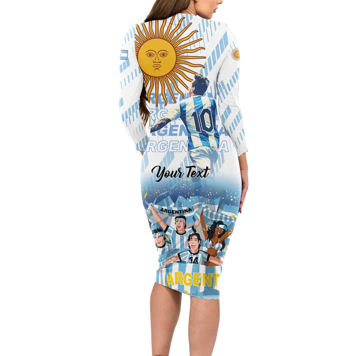 Argentina 2024 Football Champions Long Sleeve Bodycon Dress Vamos La Seleccion Otra Vez Juntos - Wonder Print Shop