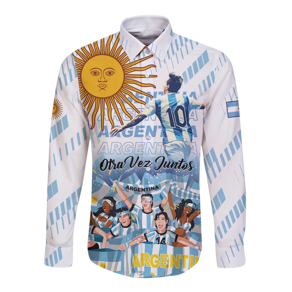 Argentina 2024 Football Champions Long Sleeve Button Shirt Vamos La Seleccion Otra Vez Juntos - Wonder Print Shop