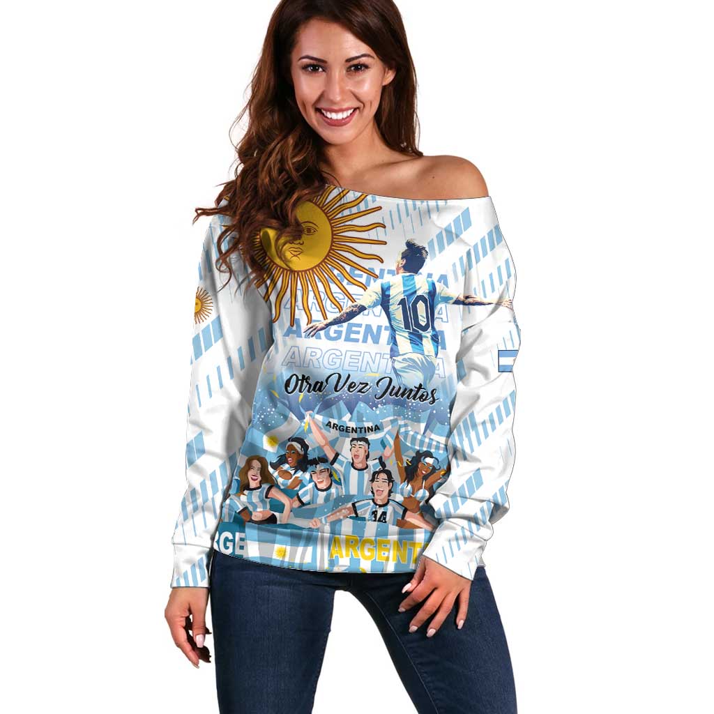 Argentina 2024 Football Champions Off Shoulder Sweater Vamos La Seleccion Otra Vez Juntos - Wonder Print Shop