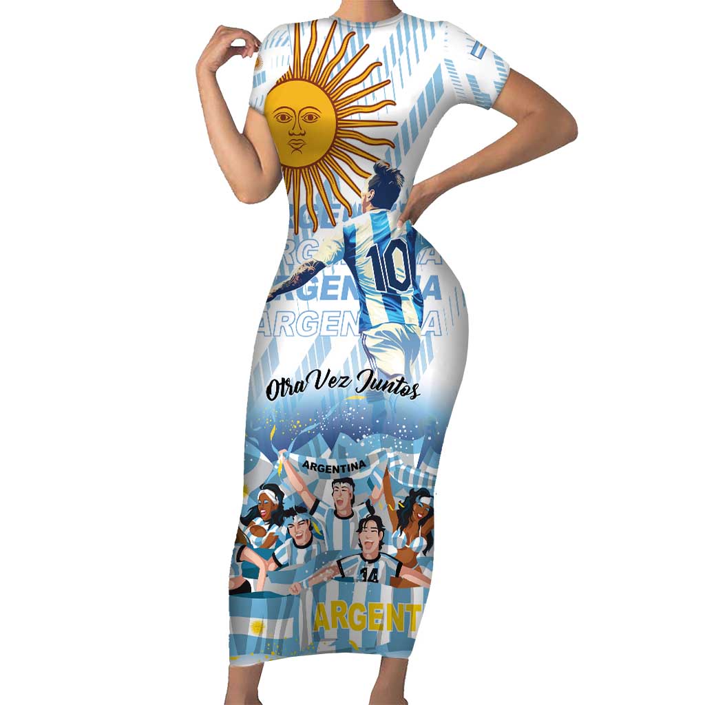 Argentina 2024 Football Champions Short Sleeve Bodycon Dress Vamos La Seleccion Otra Vez Juntos - Wonder Print Shop