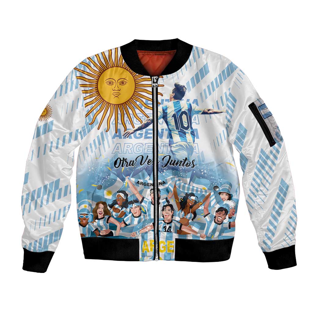Argentina 2024 Football Champions Sleeve Zip Bomber Jacket Vamos La Seleccion Otra Vez Juntos - Wonder Print Shop