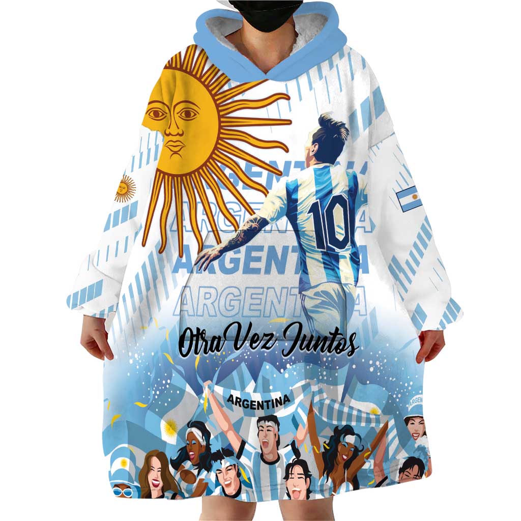 Argentina 2024 Football Champions Wearable Blanket Hoodie Vamos La Seleccion Otra Vez Juntos - Wonder Print Shop