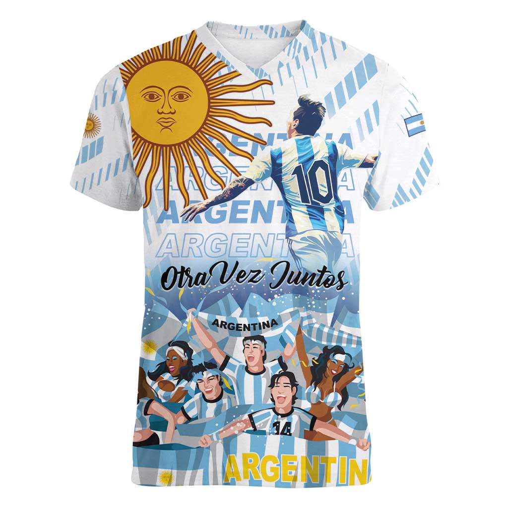 Argentina 2024 Football Champions Women V-Neck T-Shirt Vamos La Seleccion Otra Vez Juntos - Wonder Print Shop