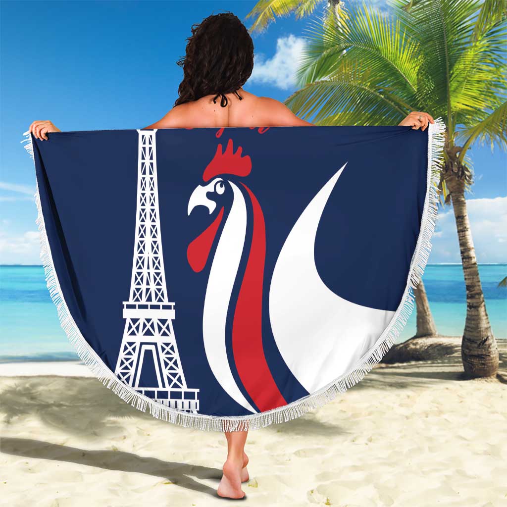 France 2024 Bonjour Beach Blanket Eiffel Tower Gallic Rooster - Wonder Print Shop
