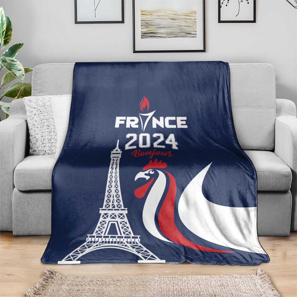 France 2024 Bonjour Blanket Eiffel Tower Gallic Rooster