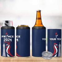 Personalized France 2024 Bonjour 4 in 1 Can Cooler Tumbler Eiffel Tower Gallic Rooster - Wonder Print Shop