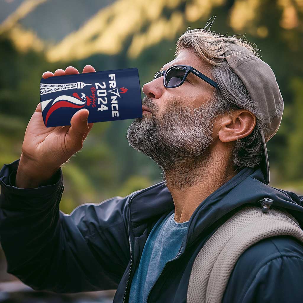 Personalized France 2024 Bonjour 4 in 1 Can Cooler Tumbler Eiffel Tower Gallic Rooster - Wonder Print Shop