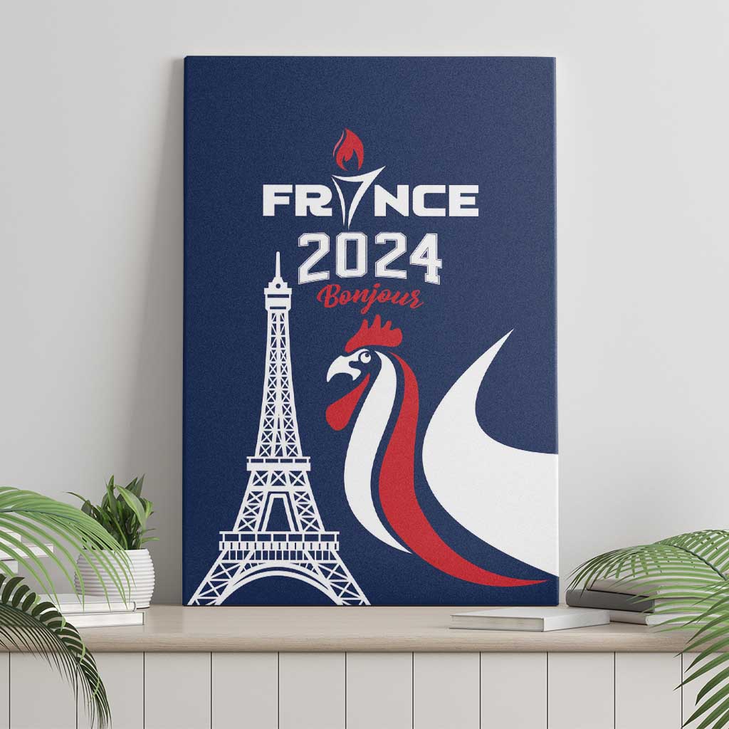 France 2024 Bonjour Canvas Wall Art Eiffel Tower Gallic Rooster - Wonder Print Shop
