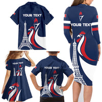 Personalized France 2024 Bonjour Family Matching Long Sleeve Bodycon Dress and Hawaiian Shirt Eiffel Tower Gallic Rooster - Wonder Print Shop
