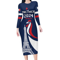 Personalized France 2024 Bonjour Family Matching Long Sleeve Bodycon Dress and Hawaiian Shirt Eiffel Tower Gallic Rooster - Wonder Print Shop