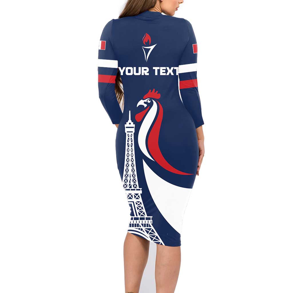Personalized France 2024 Bonjour Family Matching Long Sleeve Bodycon Dress and Hawaiian Shirt Eiffel Tower Gallic Rooster - Wonder Print Shop