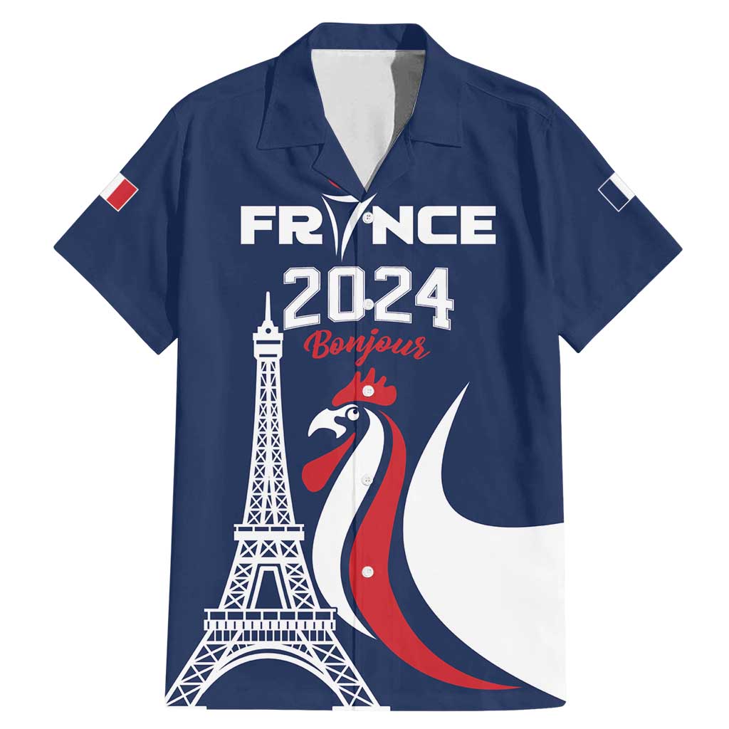 Personalized France 2024 Bonjour Family Matching Mermaid Dress and Hawaiian Shirt Eiffel Tower Gallic Rooster - Wonder Print Shop