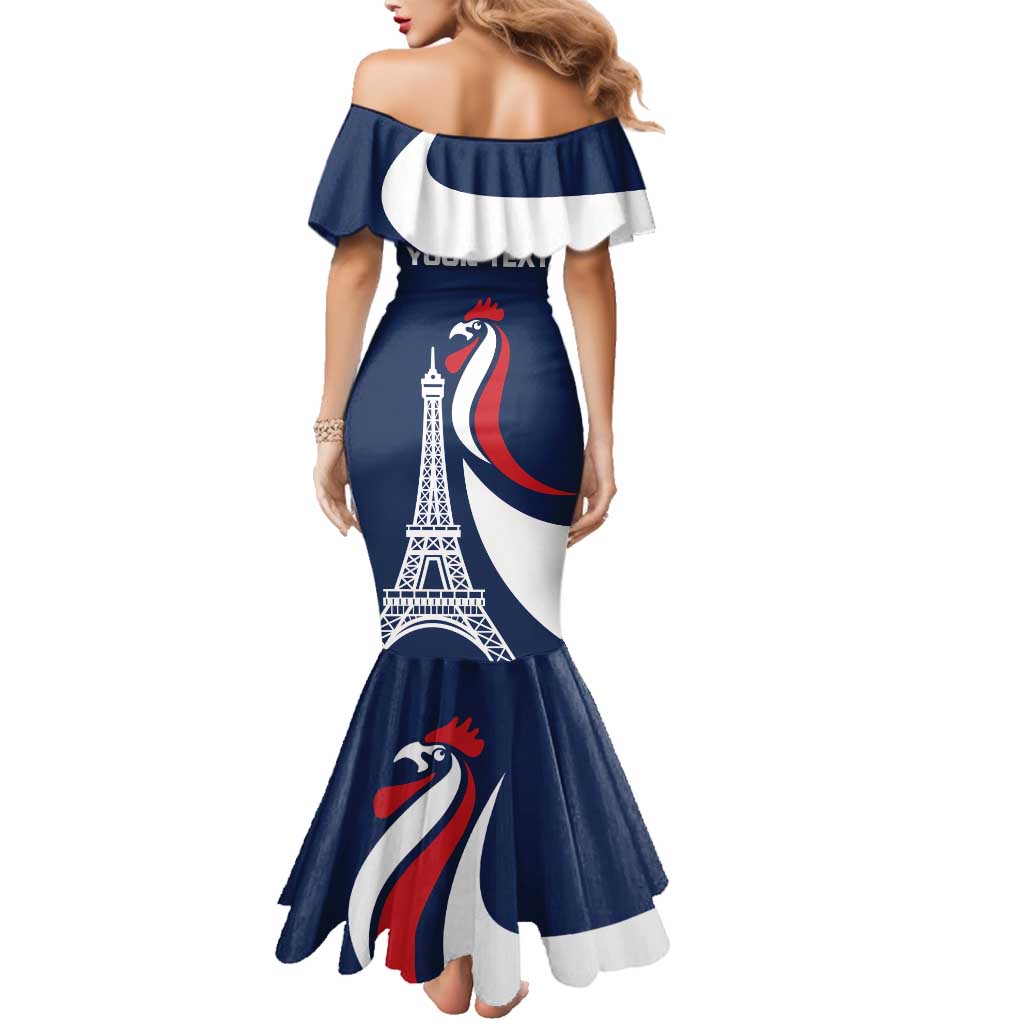 Personalized France 2024 Bonjour Family Matching Mermaid Dress and Hawaiian Shirt Eiffel Tower Gallic Rooster - Wonder Print Shop