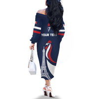 Personalized France 2024 Bonjour Family Matching Off The Shoulder Long Sleeve Dress and Hawaiian Shirt Eiffel Tower Gallic Rooster - Wonder Print Shop