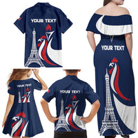 Personalized France 2024 Bonjour Family Matching Off Shoulder Maxi Dress and Hawaiian Shirt Eiffel Tower Gallic Rooster - Wonder Print Shop