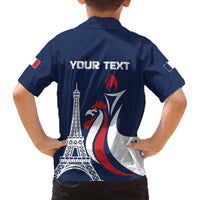 Personalized France 2024 Bonjour Family Matching Off Shoulder Short Dress and Hawaiian Shirt Eiffel Tower Gallic Rooster - Wonder Print Shop