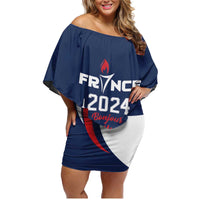 Personalized France 2024 Bonjour Family Matching Off Shoulder Short Dress and Hawaiian Shirt Eiffel Tower Gallic Rooster - Wonder Print Shop