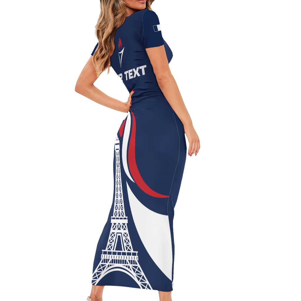 Personalized France 2024 Bonjour Family Matching Short Sleeve Bodycon Dress and Hawaiian Shirt Eiffel Tower Gallic Rooster - Wonder Print Shop