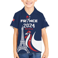 Personalized France 2024 Bonjour Family Matching Short Sleeve Bodycon Dress and Hawaiian Shirt Eiffel Tower Gallic Rooster - Wonder Print Shop