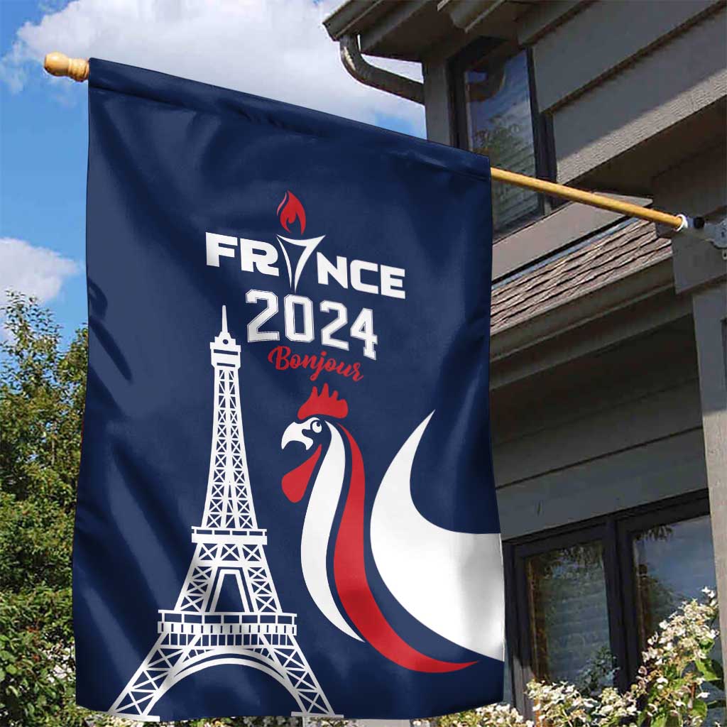 France 2024 Bonjour Garden Flag Eiffel Tower Gallic Rooster - Wonder Print Shop