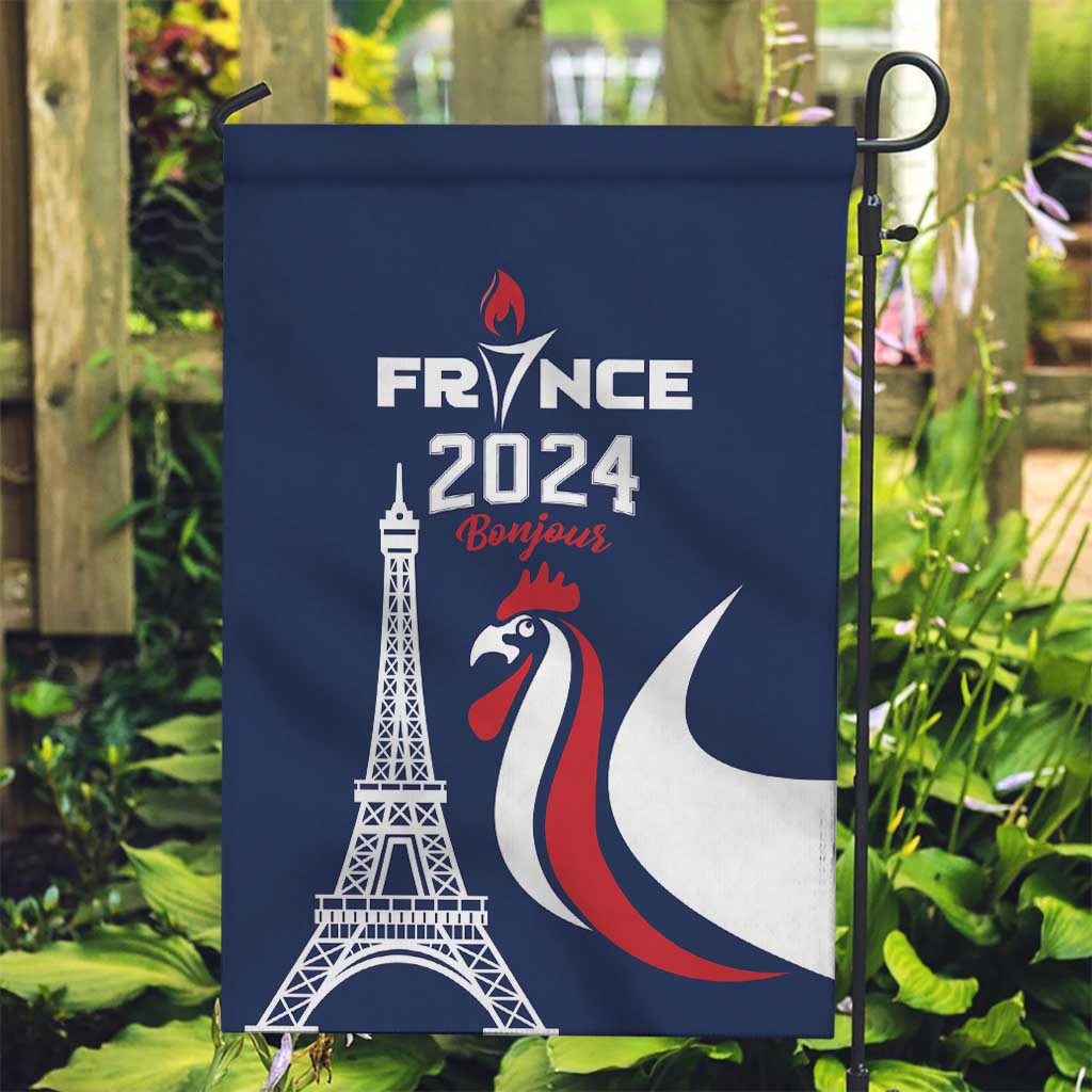 France 2024 Bonjour Garden Flag Eiffel Tower Gallic Rooster - Wonder Print Shop
