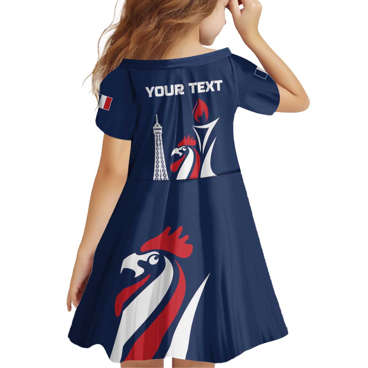 Personalized France 2024 Bonjour Kid Short Sleeve Dress Eiffel Tower Gallic Rooster - Wonder Print Shop