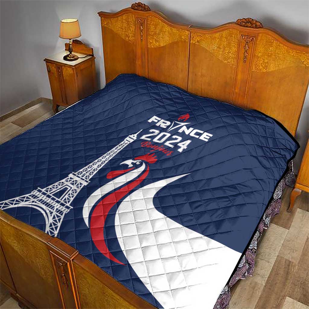 France 2024 Bonjour Quilt Eiffel Tower Gallic Rooster - Wonder Print Shop