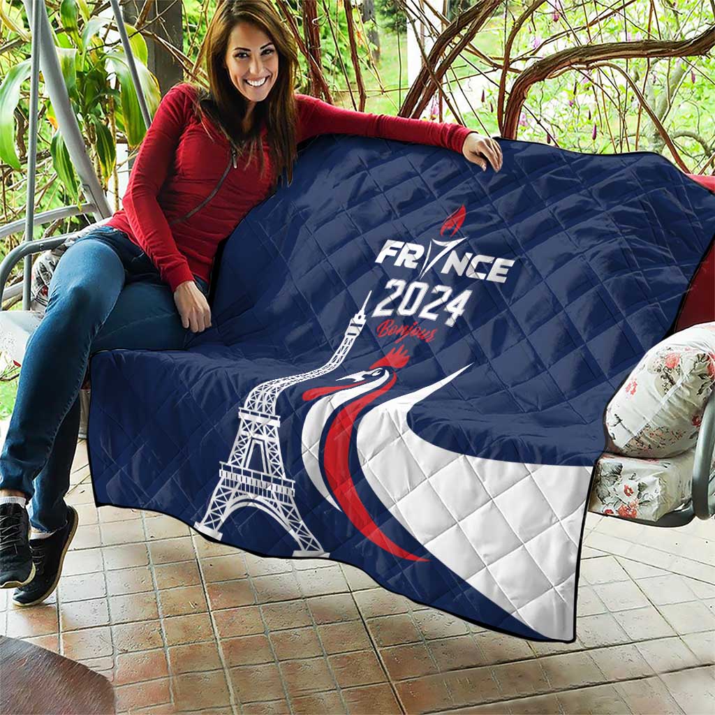 France 2024 Bonjour Quilt Eiffel Tower Gallic Rooster - Wonder Print Shop