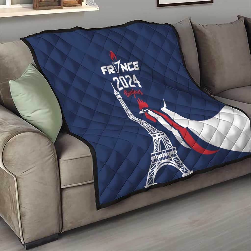 France 2024 Bonjour Quilt Eiffel Tower Gallic Rooster - Wonder Print Shop