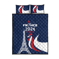 France 2024 Bonjour Quilt Bed Set Eiffel Tower Gallic Rooster - Wonder Print Shop