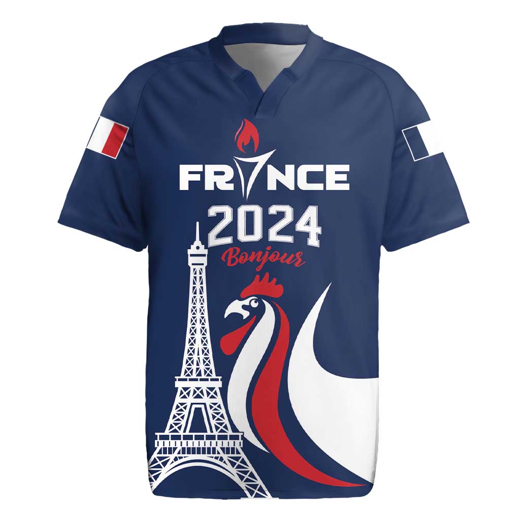 Personalized France 2024 Bonjour Rugby Jersey Eiffel Tower Gallic Rooster - Wonder Print Shop