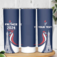 Personalized France 2024 Bonjour Skinny Tumbler Eiffel Tower Gallic Rooster - Wonder Print Shop