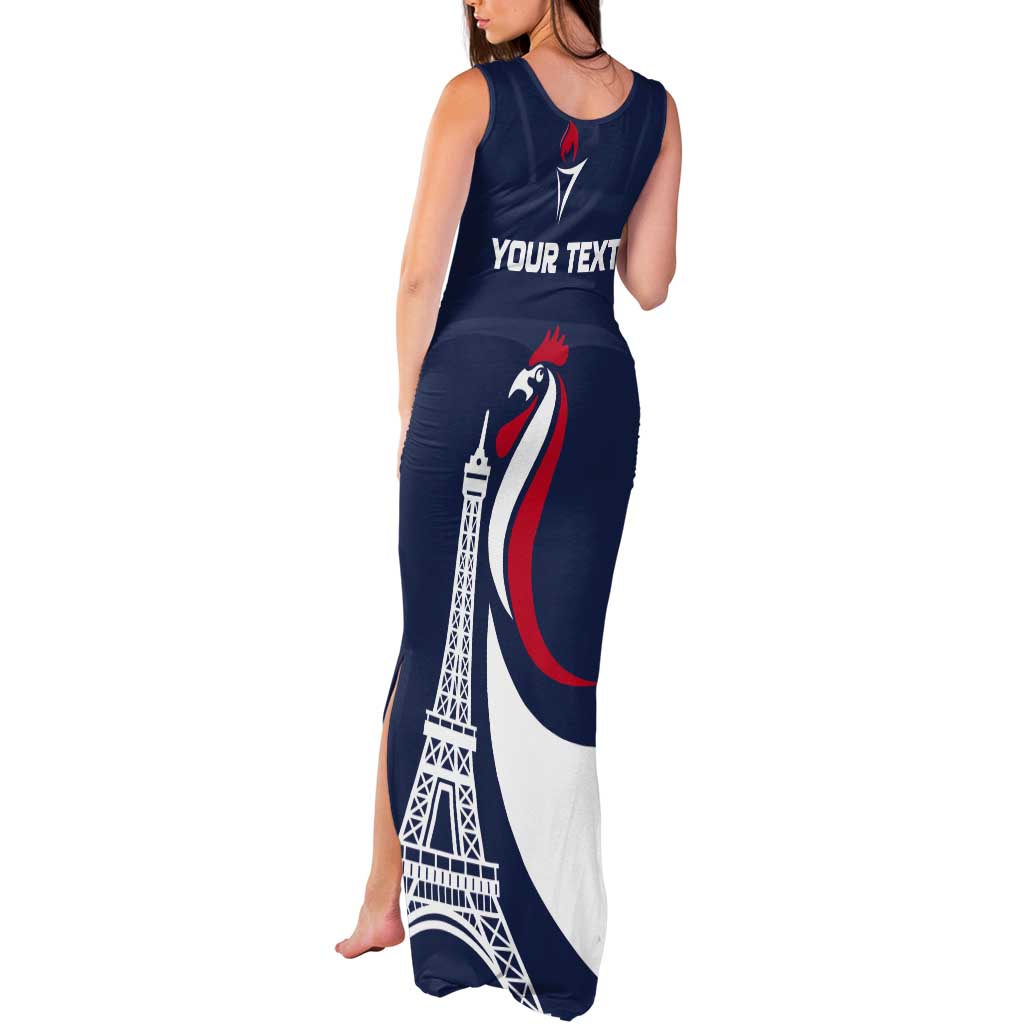 Personalized France 2024 Bonjour Tank Maxi Dress Eiffel Tower Gallic Rooster - Wonder Print Shop