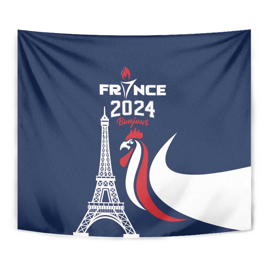 France 2024 Bonjour Tapestry Eiffel Tower Gallic Rooster - Wonder Print Shop