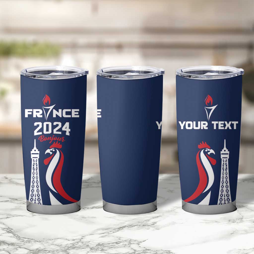 Personalized France 2024 Bonjour Tumbler Cup Eiffel Tower Gallic Rooster - Wonder Print Shop