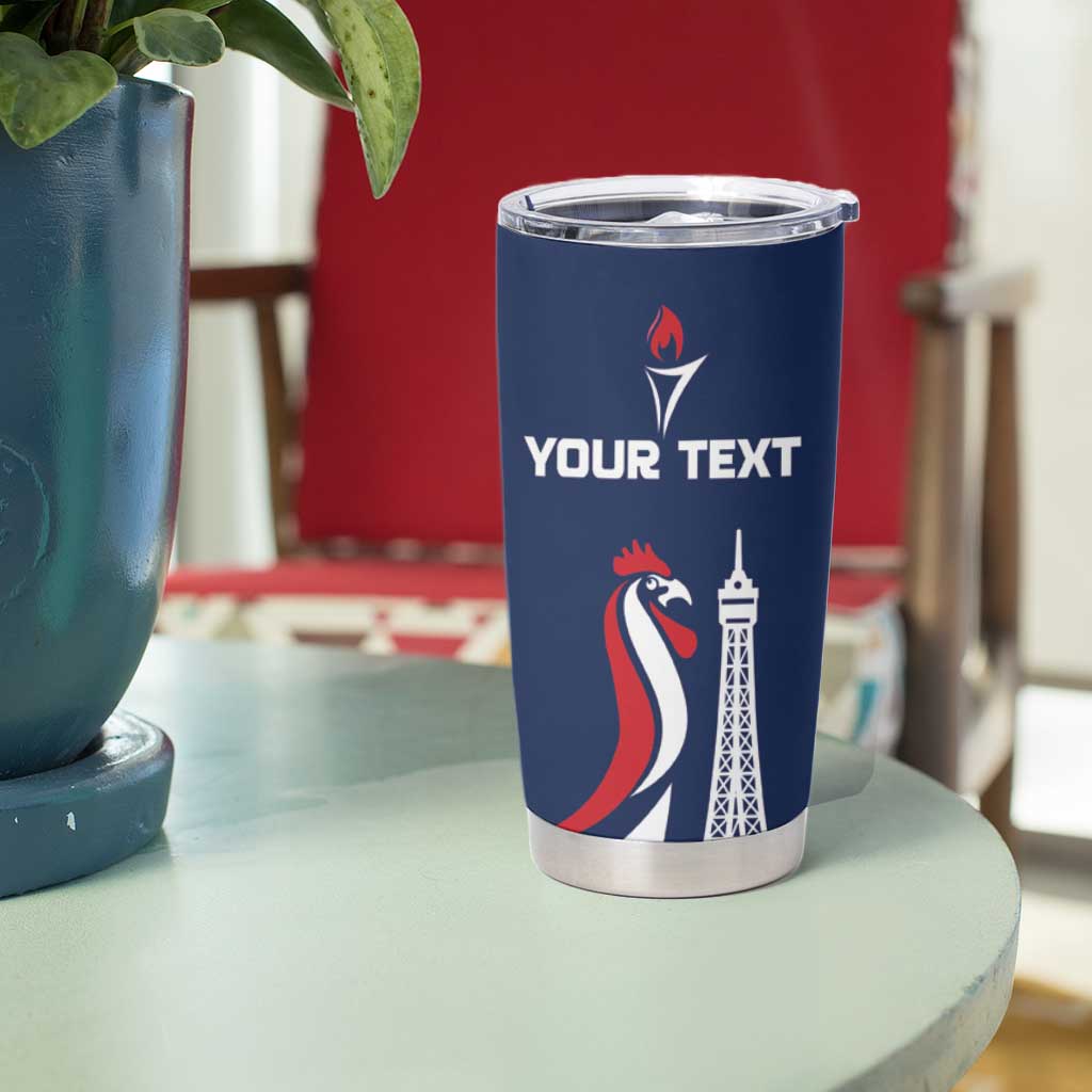 Personalized France 2024 Bonjour Tumbler Cup Eiffel Tower Gallic Rooster - Wonder Print Shop