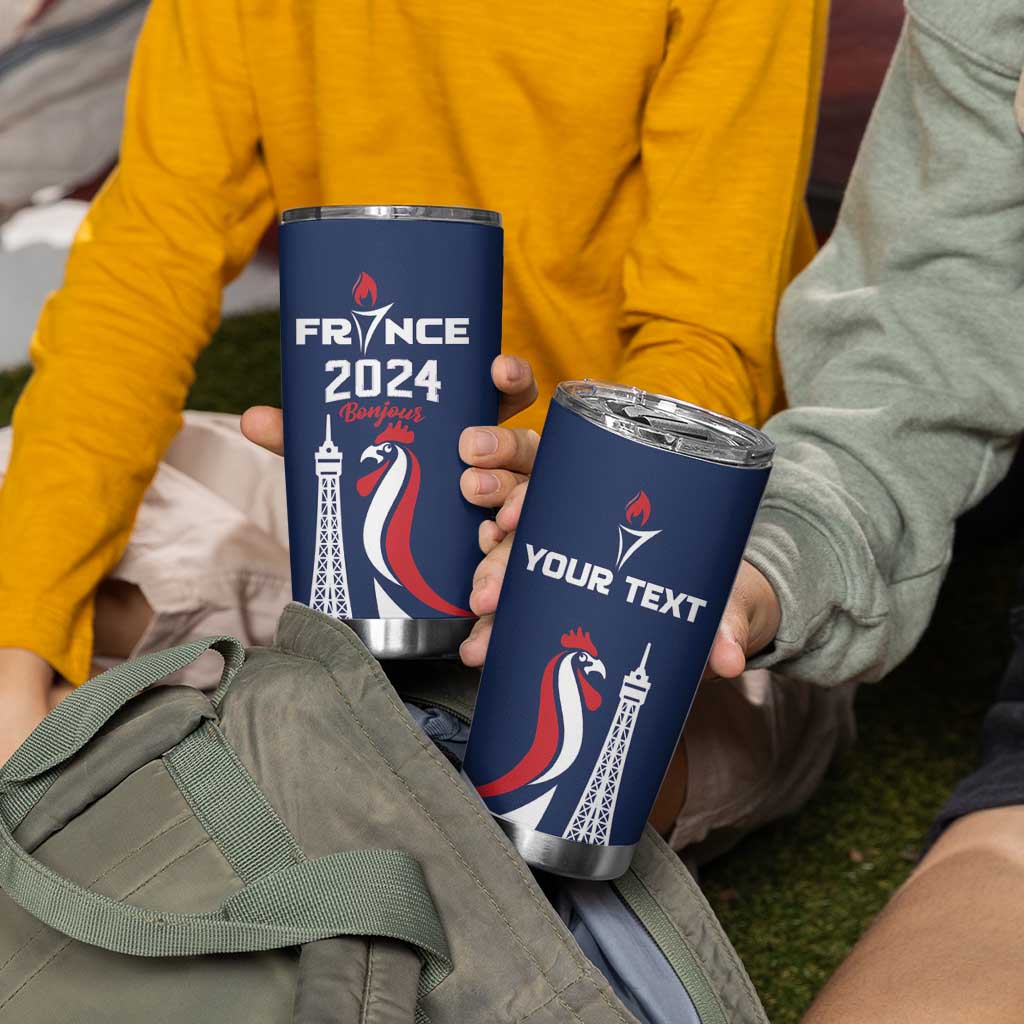 Personalized France 2024 Bonjour Tumbler Cup Eiffel Tower Gallic Rooster - Wonder Print Shop