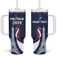 Personalized France 2024 Bonjour Tumbler With Handle Eiffel Tower Gallic Rooster - Wonder Print Shop