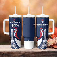 Personalized France 2024 Bonjour Tumbler With Handle Eiffel Tower Gallic Rooster - Wonder Print Shop