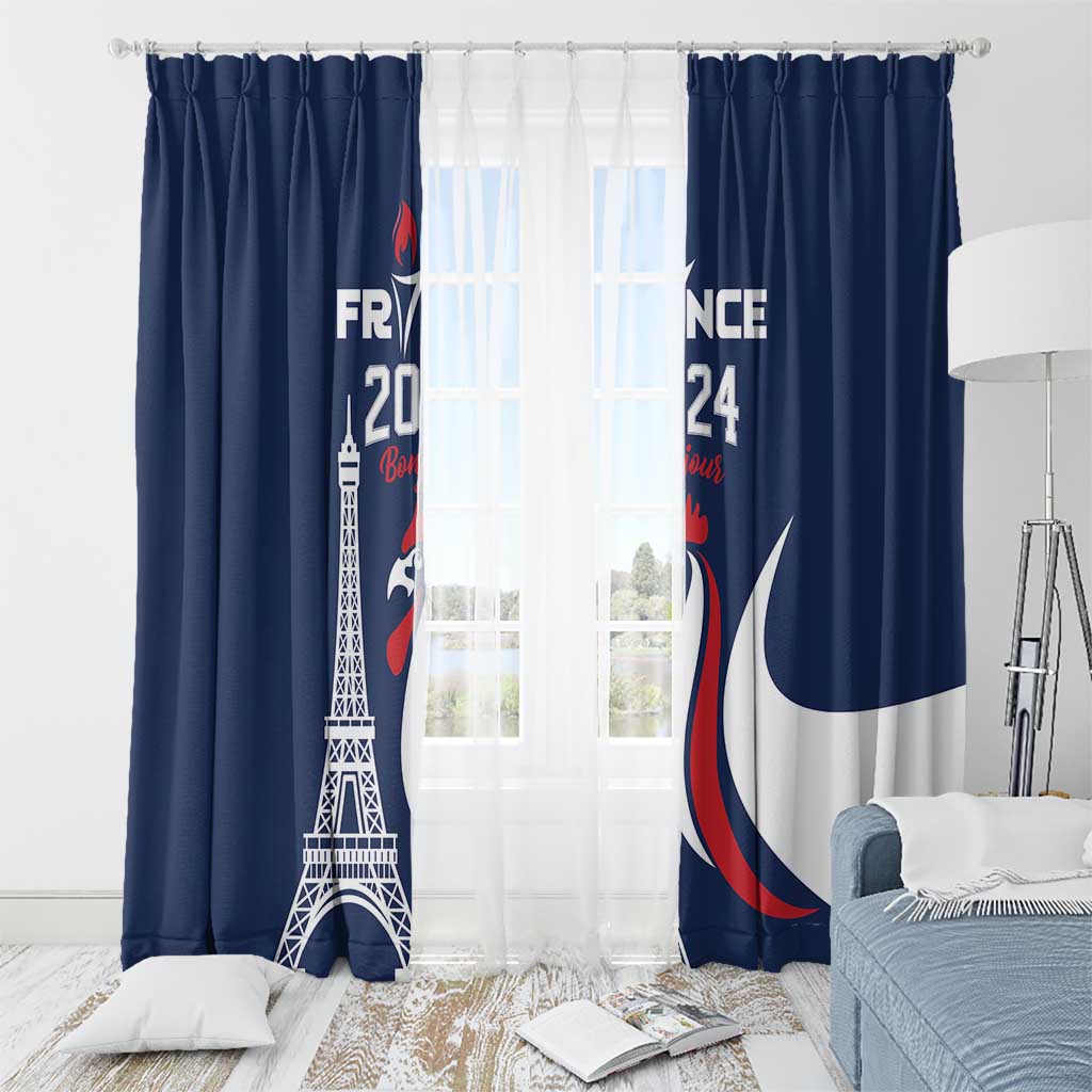 France 2024 Bonjour Window Curtain Eiffel Tower Gallic Rooster - Wonder Print Shop