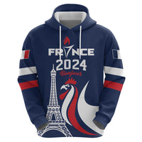 Personalized France 2024 Bonjour Zip Hoodie Eiffel Tower Gallic Rooster - Wonder Print Shop