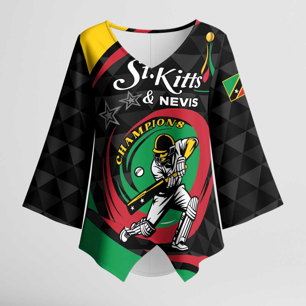 Personalized Saint Kitts and Nevis Cricket Champions Kimono Sleeve Blouse - Wonder Print Shop