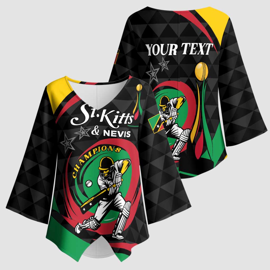 Personalized Saint Kitts and Nevis Cricket Champions Kimono Sleeve Blouse - Wonder Print Shop